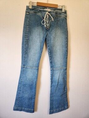 REVICE Denim Y2K Lace-Up Front Flare Jeans Medium Wash Size 26